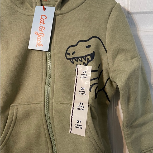 Cat & Jack Kids Dinosaur Zip up Hoodie - Green Size 2 T NWT - Picture 2 of 3